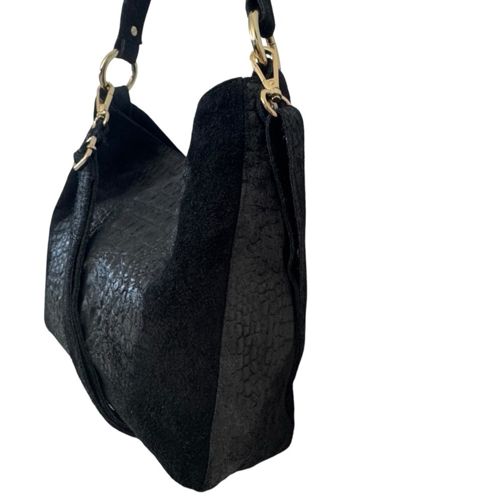 Anna Morellini Dania Shopper Black Cow Leather Crossbody Shoulder Bag Made Italy - Picture 3 of 11